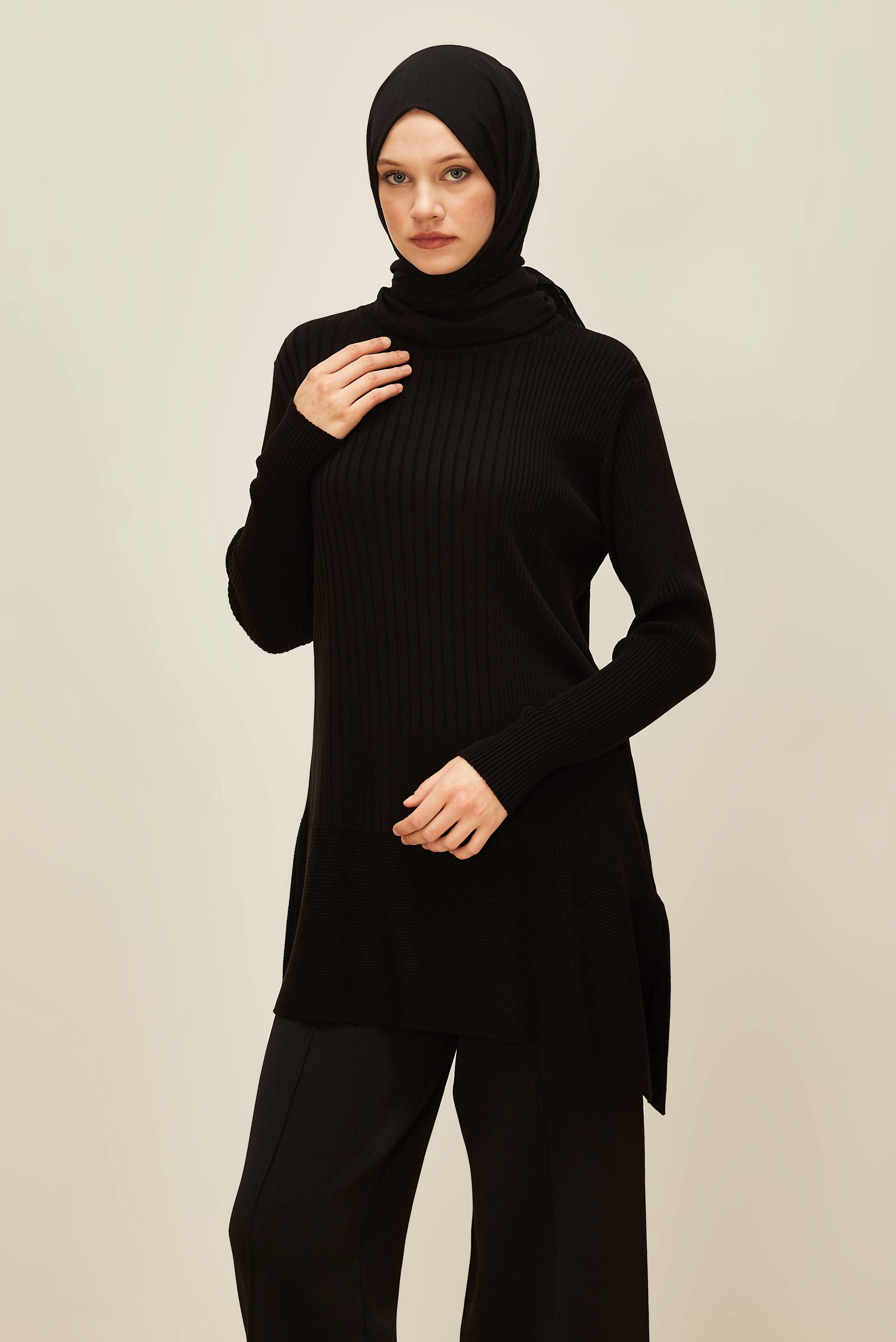 Tesettür giyim SİYAH TRİKO TUNİK 45815