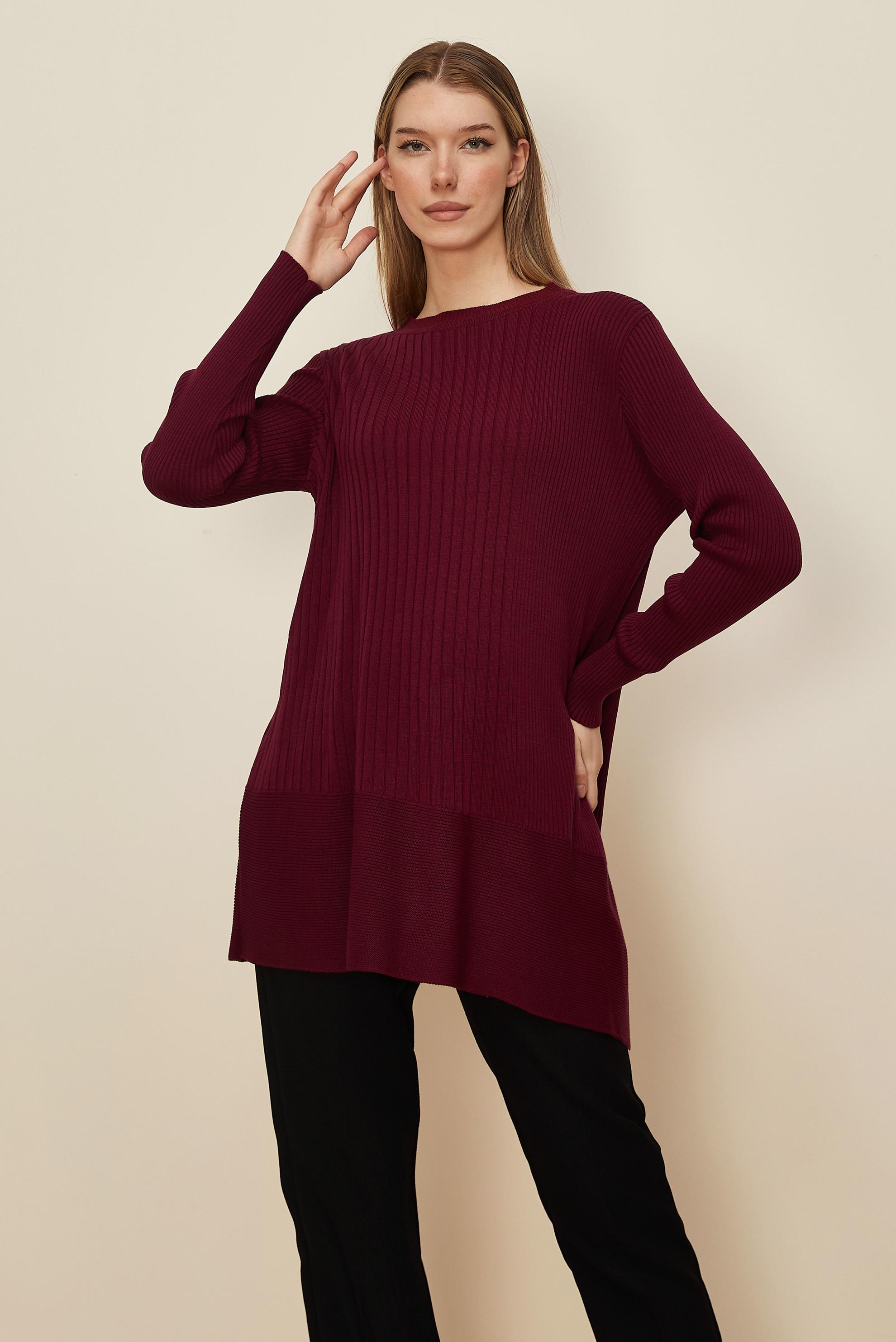 Tesettür giyim BORDO TRİKO TUNİK 45815