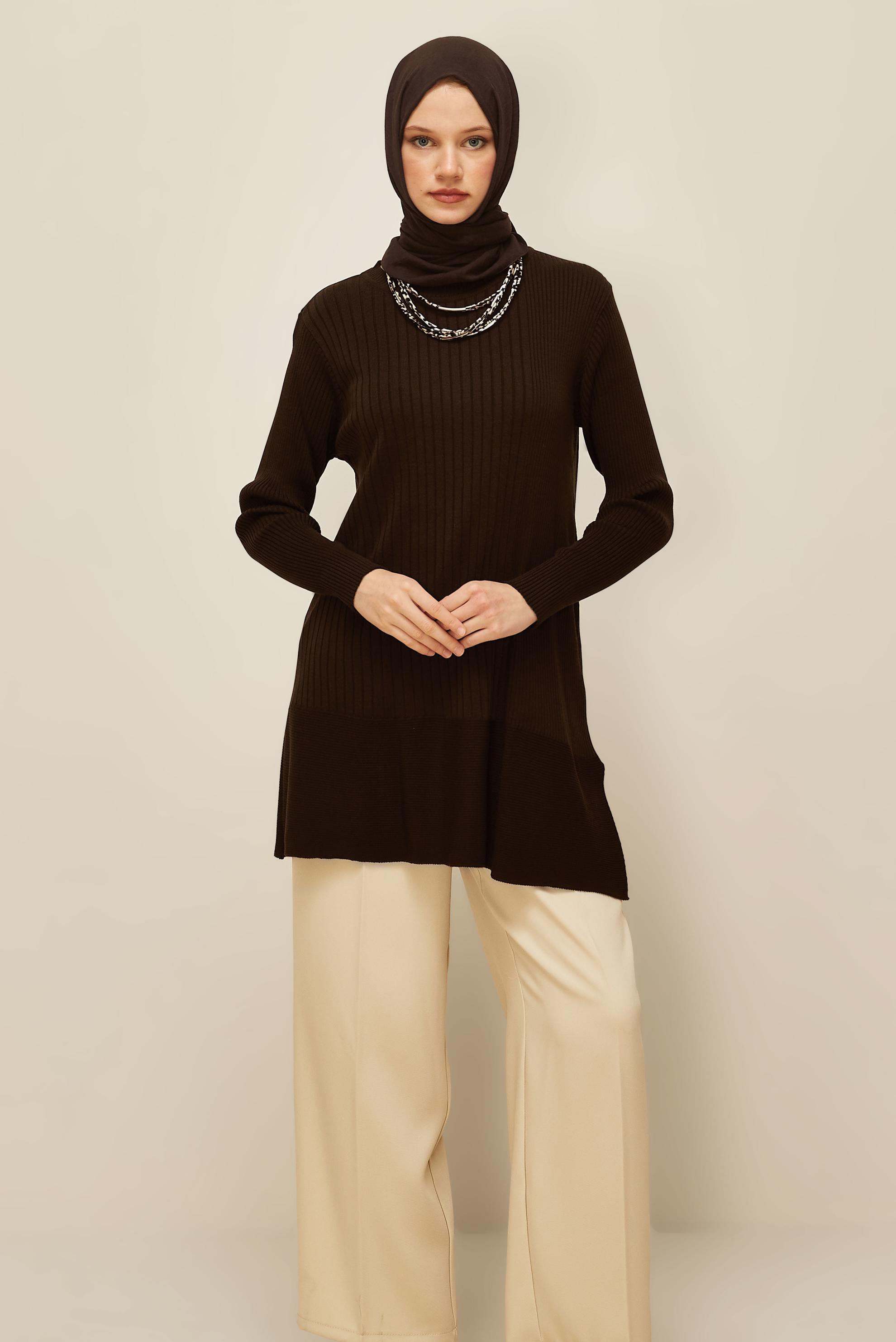 Tesettür giyim KAHVE TRİKO TUNİK 45815