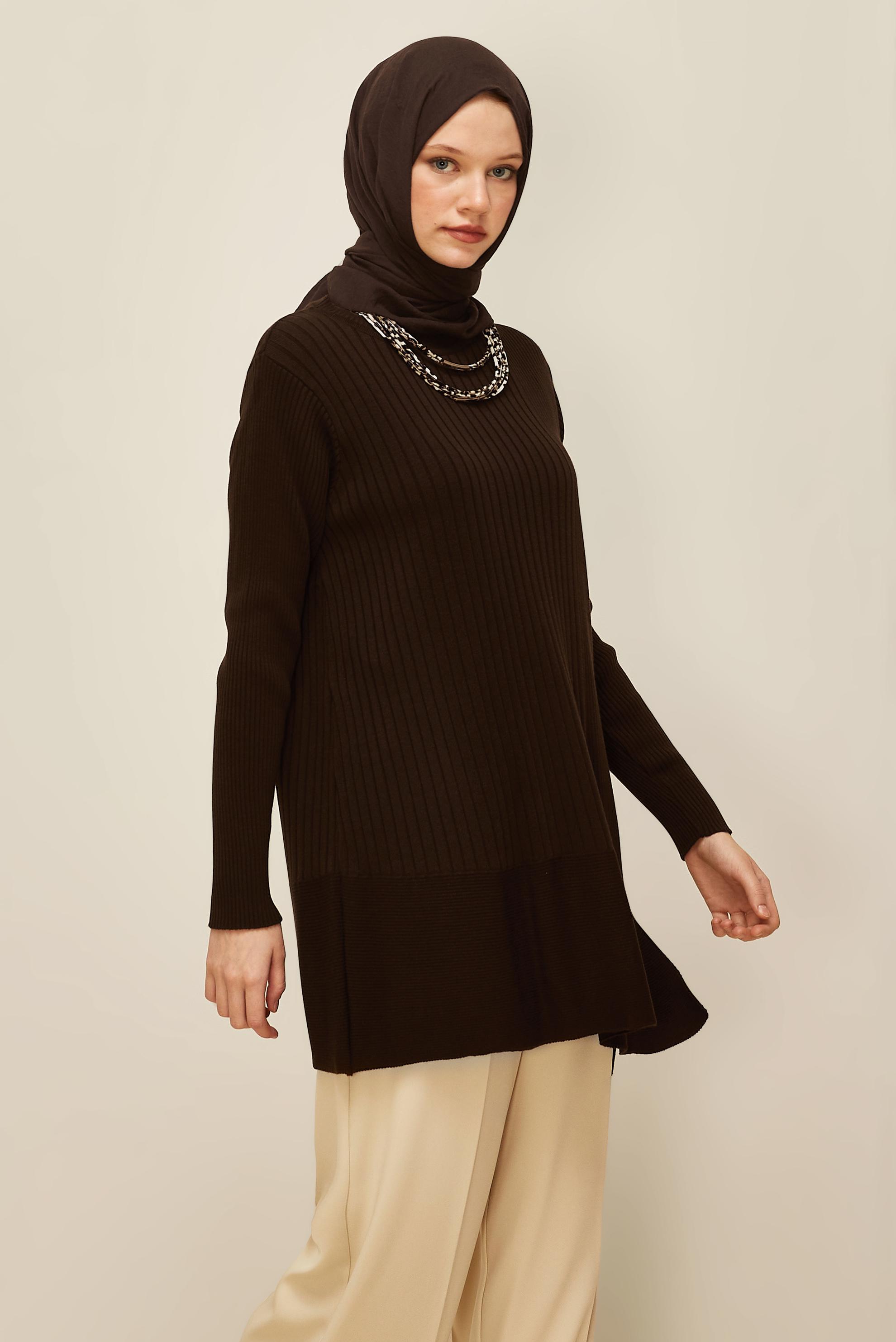 Tesettür giyim KAHVE TRİKO TUNİK 45815