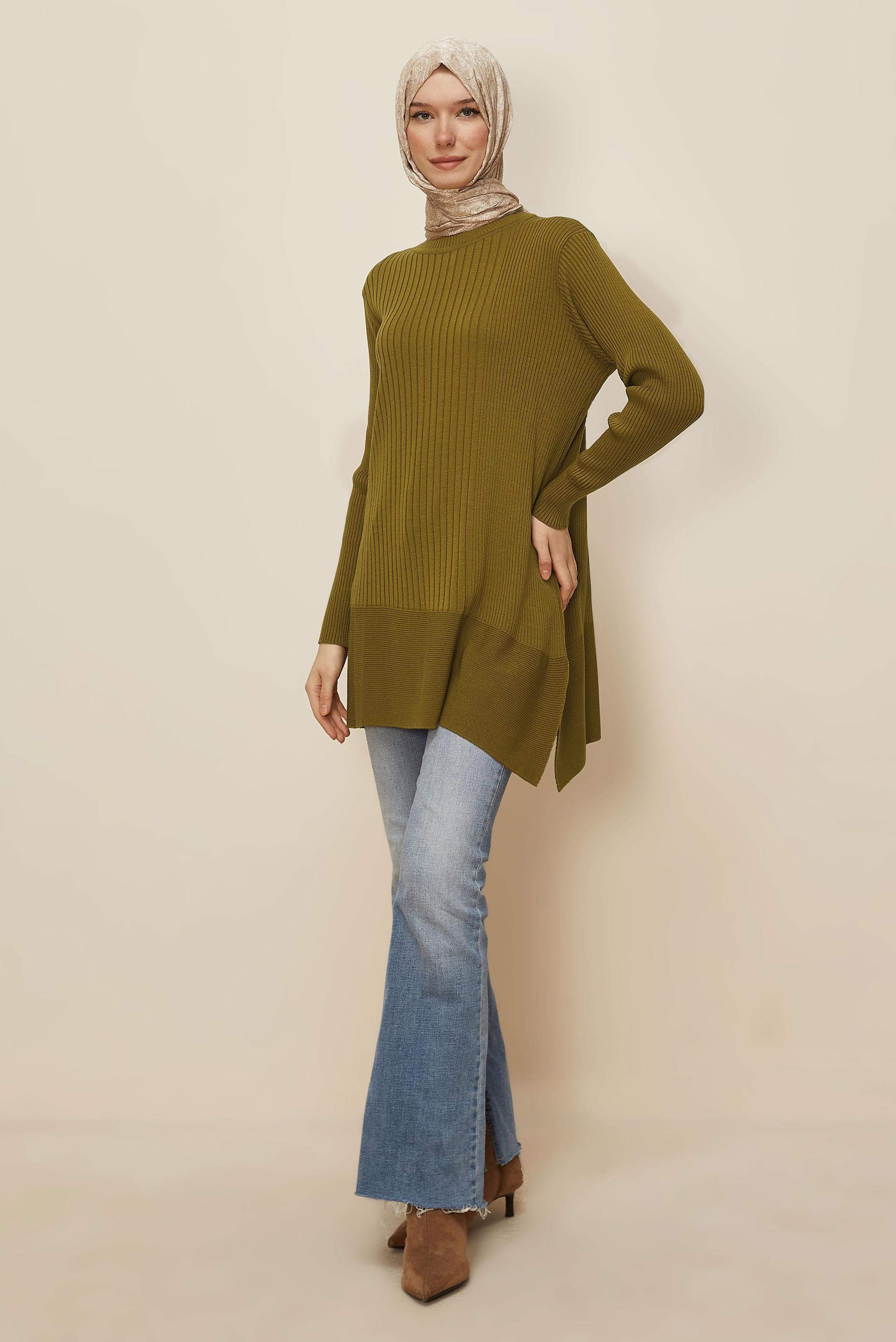 Tesettür giyim YEŞİL TRİKO TUNİK 45815