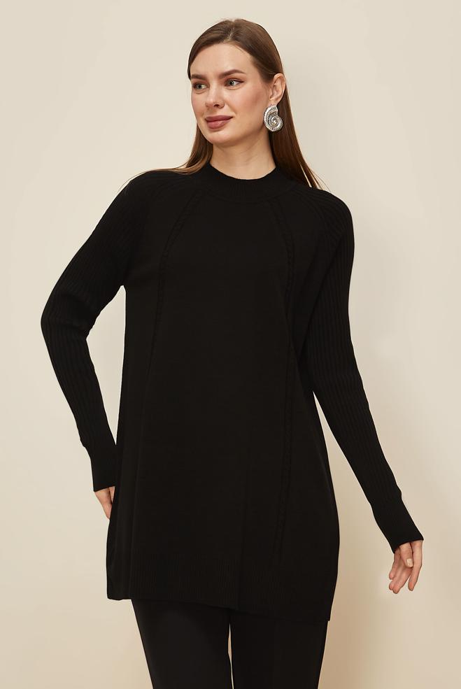 Tesettür giyim SİYAH TRİKO TUNİK 45816 - ALVİNA