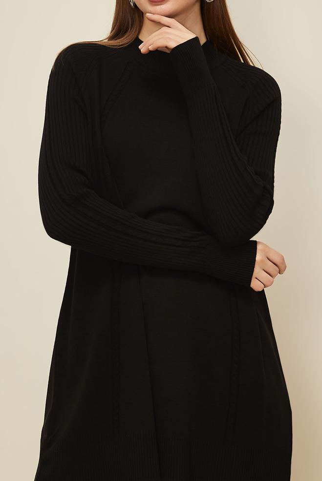 Tesettür giyim SİYAH TRİKO TUNİK 45816 - ALVİNA