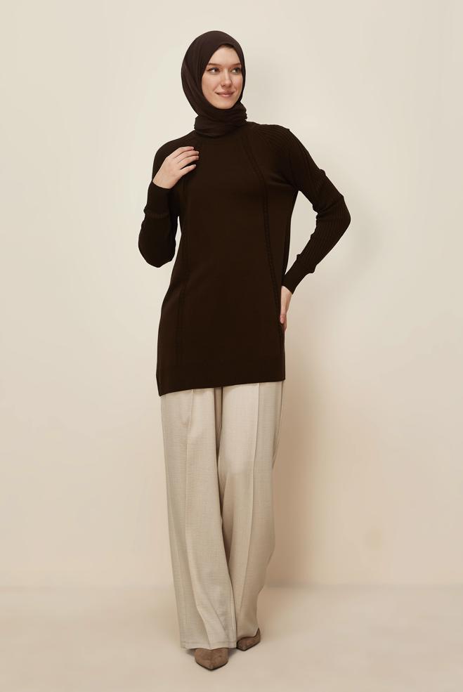 Hijab clothing BROWN 45816 TRİKO TUNİK 38-46 - ALVİNA