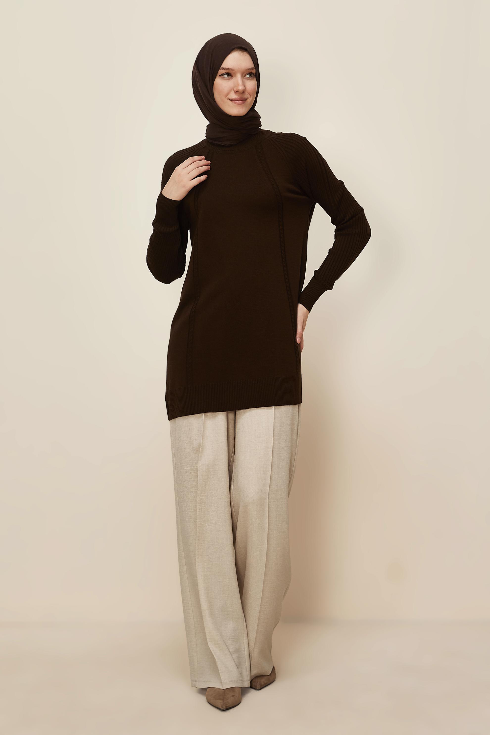 Hijab clothing BROWN 45816 TRİKO TUNİK 38-46