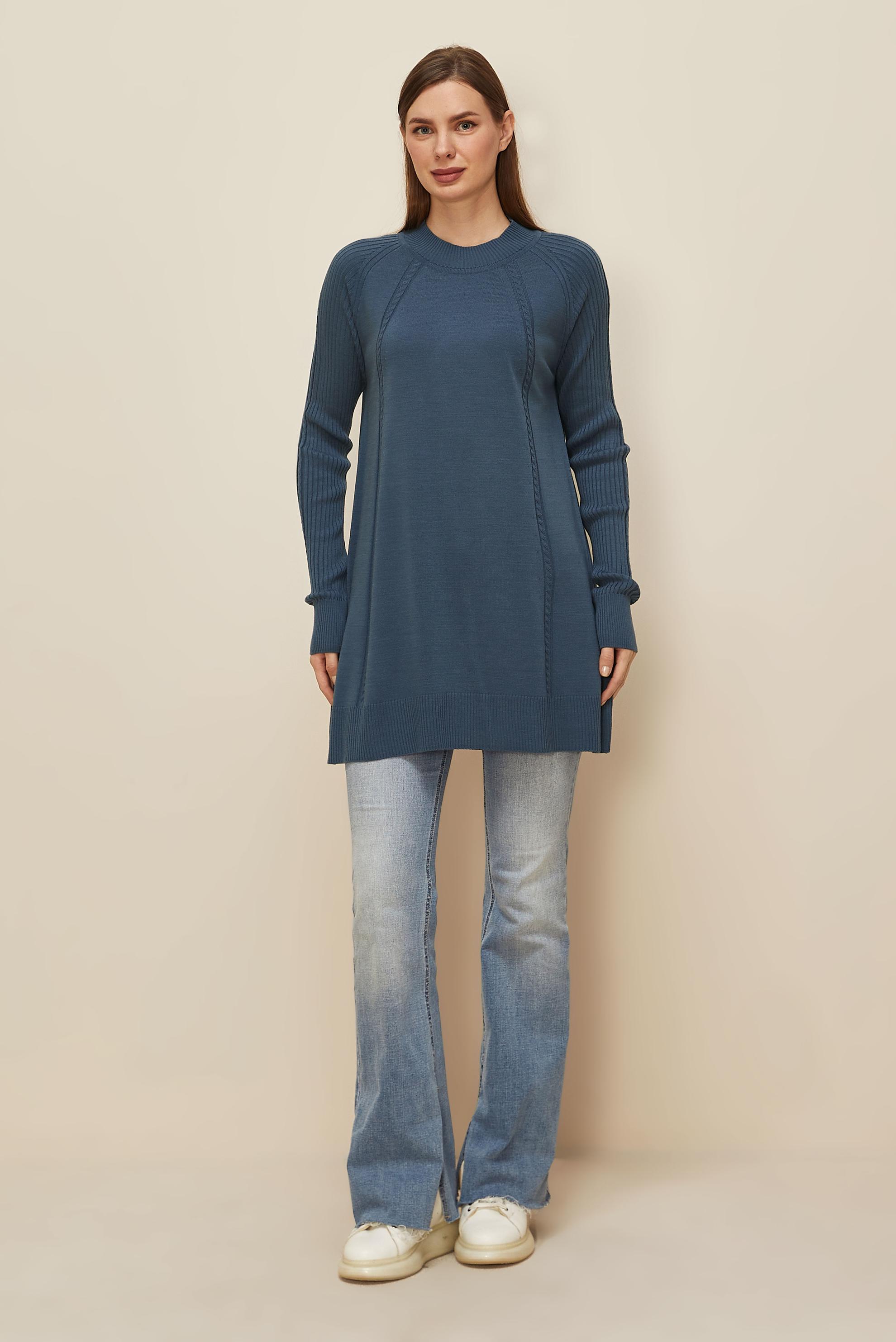 Hijab clothing NAVY BLUE 45816 TRİKO TUNİK 38-46