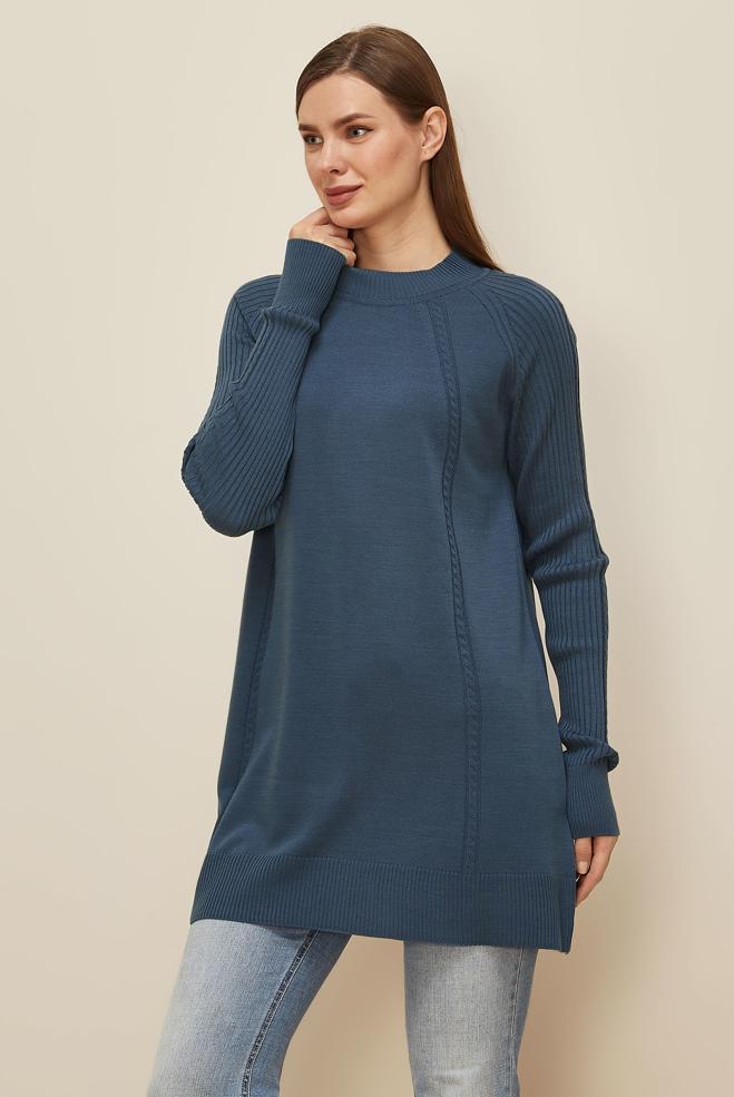 Hijab clothing NAVY BLUE 45816 TRİKO TUNİK 38-46 - ALVİNA