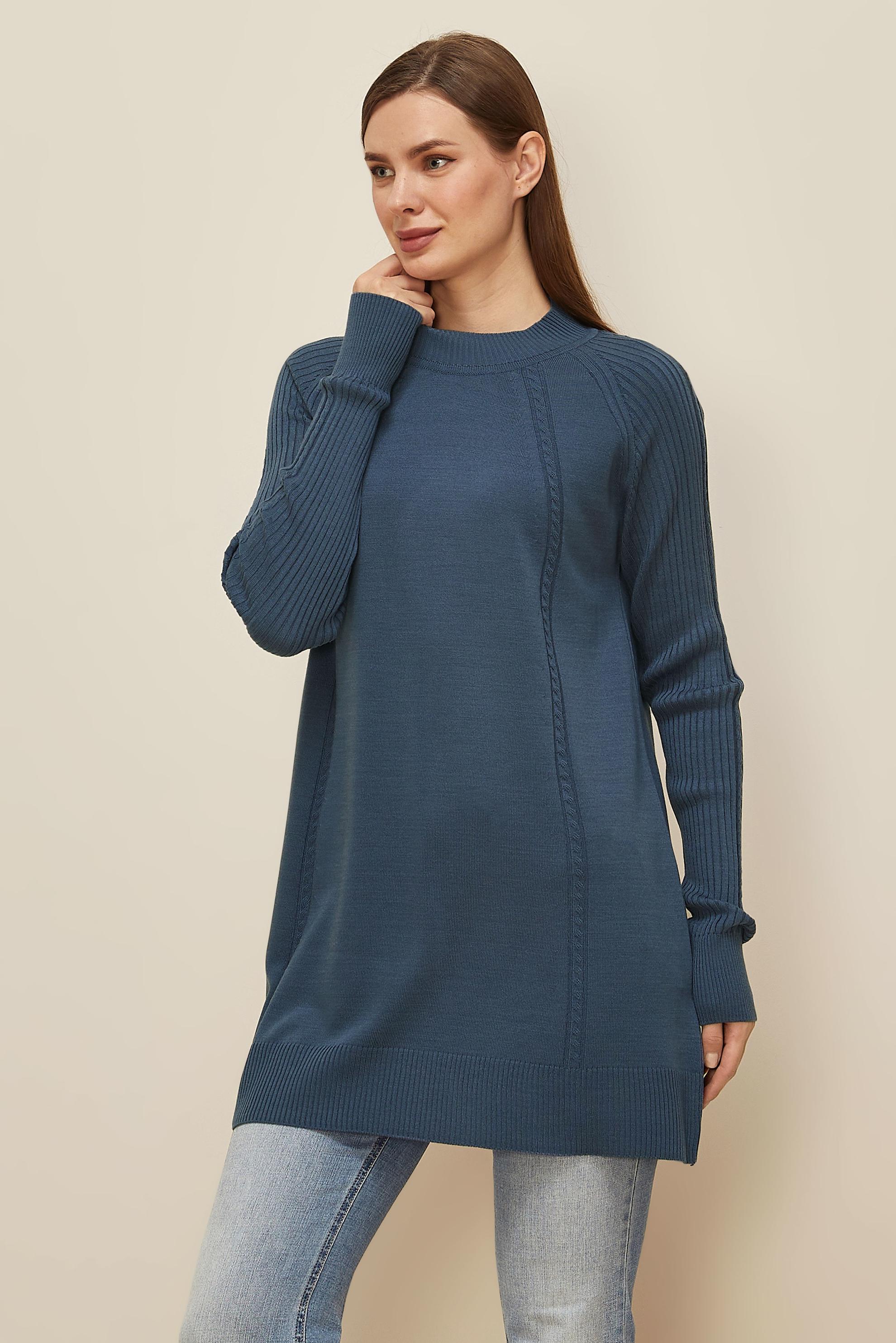 Hijab clothing NAVY BLUE 45816 TRİKO TUNİK 38-46