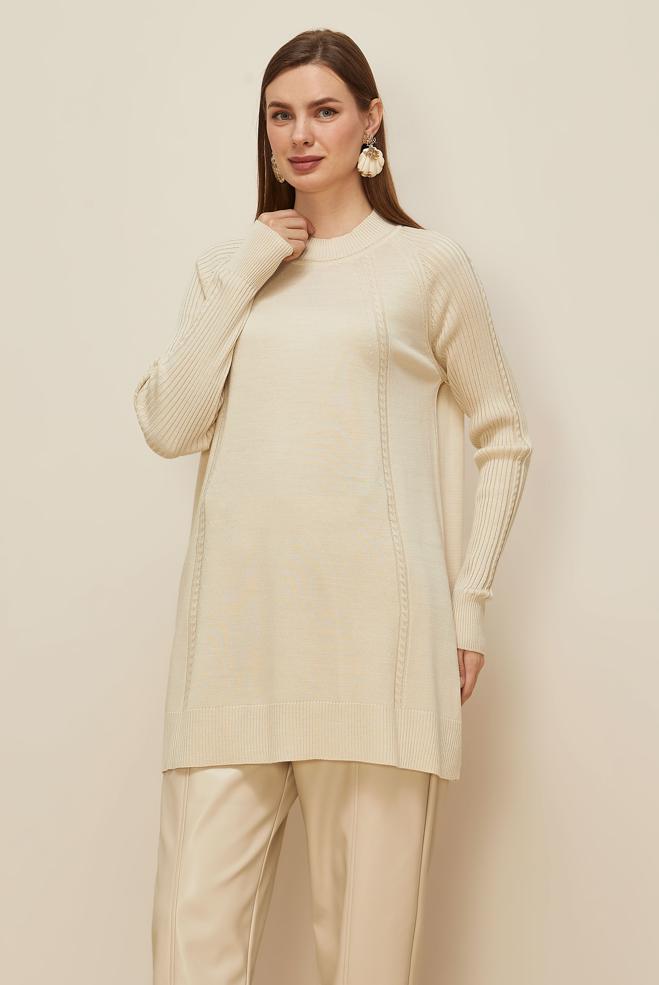 Hijab clothing BEIGE 45816 TRİKO TUNİK 38-46 - ALVİNA