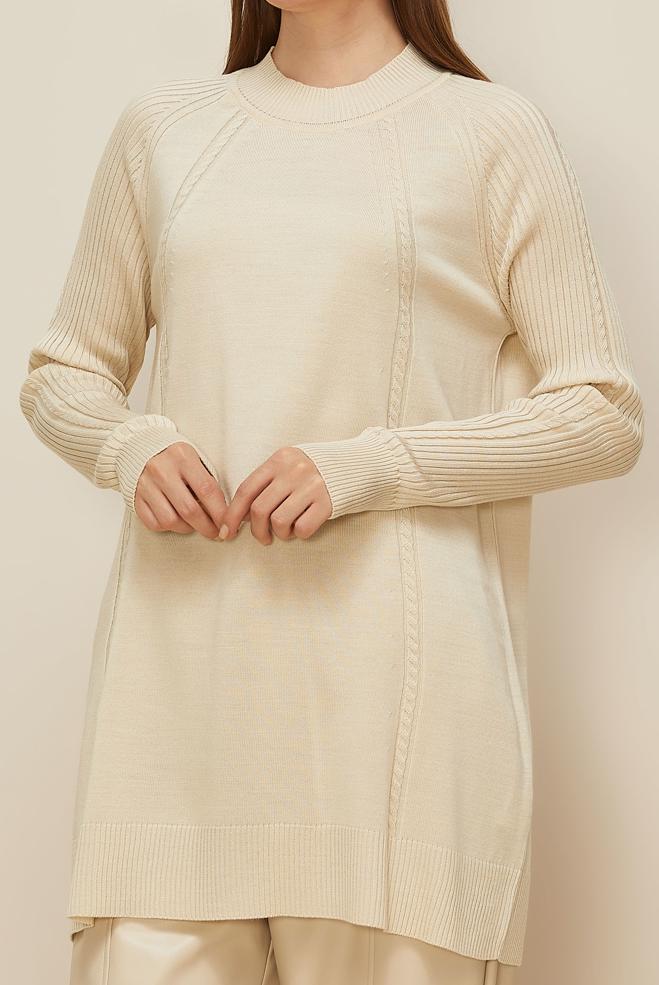 Hijab clothing BEIGE 45816 TRİKO TUNİK 38-46 - ALVİNA