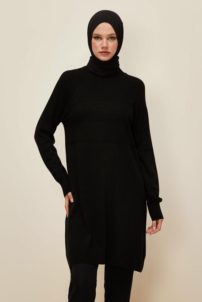 Vêtements hijab NOIR TUNIQUE EN MAILLE 45818 - ALVİNA