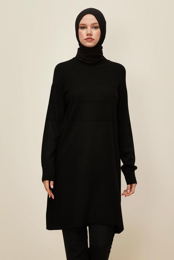 Vêtements hijab NOIR TUNIQUE EN MAILLE 45818 - ALVİNA