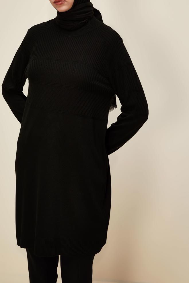 Vêtements hijab NOIR TUNIQUE EN MAILLE 45818 - ALVİNA