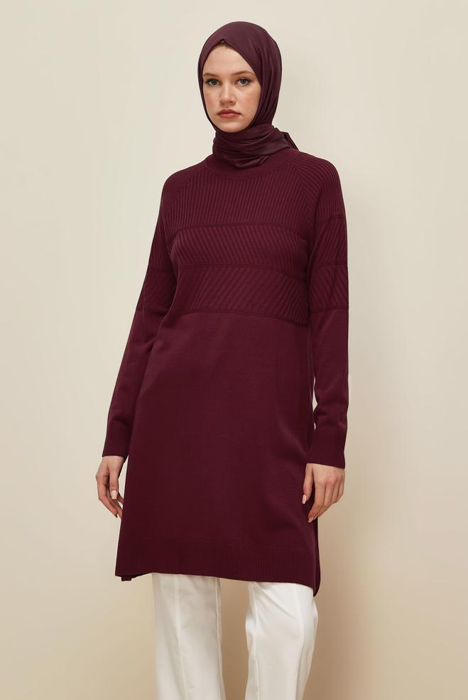 Vêtements hijab ROUGE BORDEAUX TUNIQUE EN MAILLE 45818 - ALVİNA
