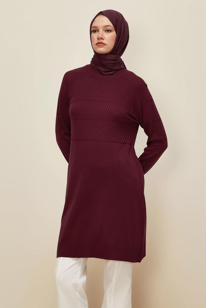 Vêtements hijab ROUGE BORDEAUX TUNIQUE EN MAILLE 45818 - ALVİNA