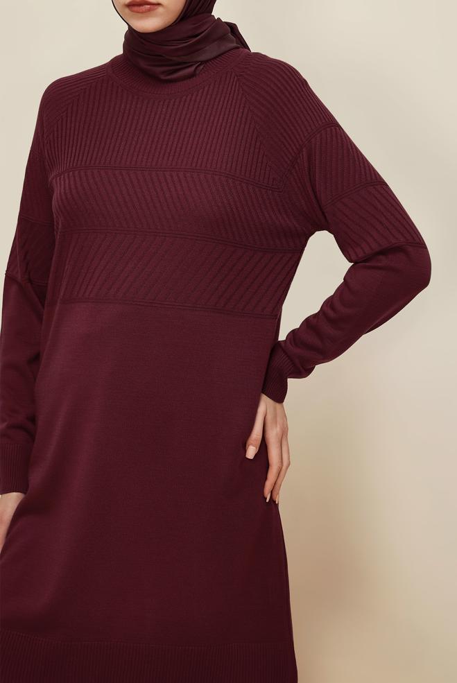 Vêtements hijab ROUGE BORDEAUX TUNIQUE EN MAILLE 45818 - ALVİNA
