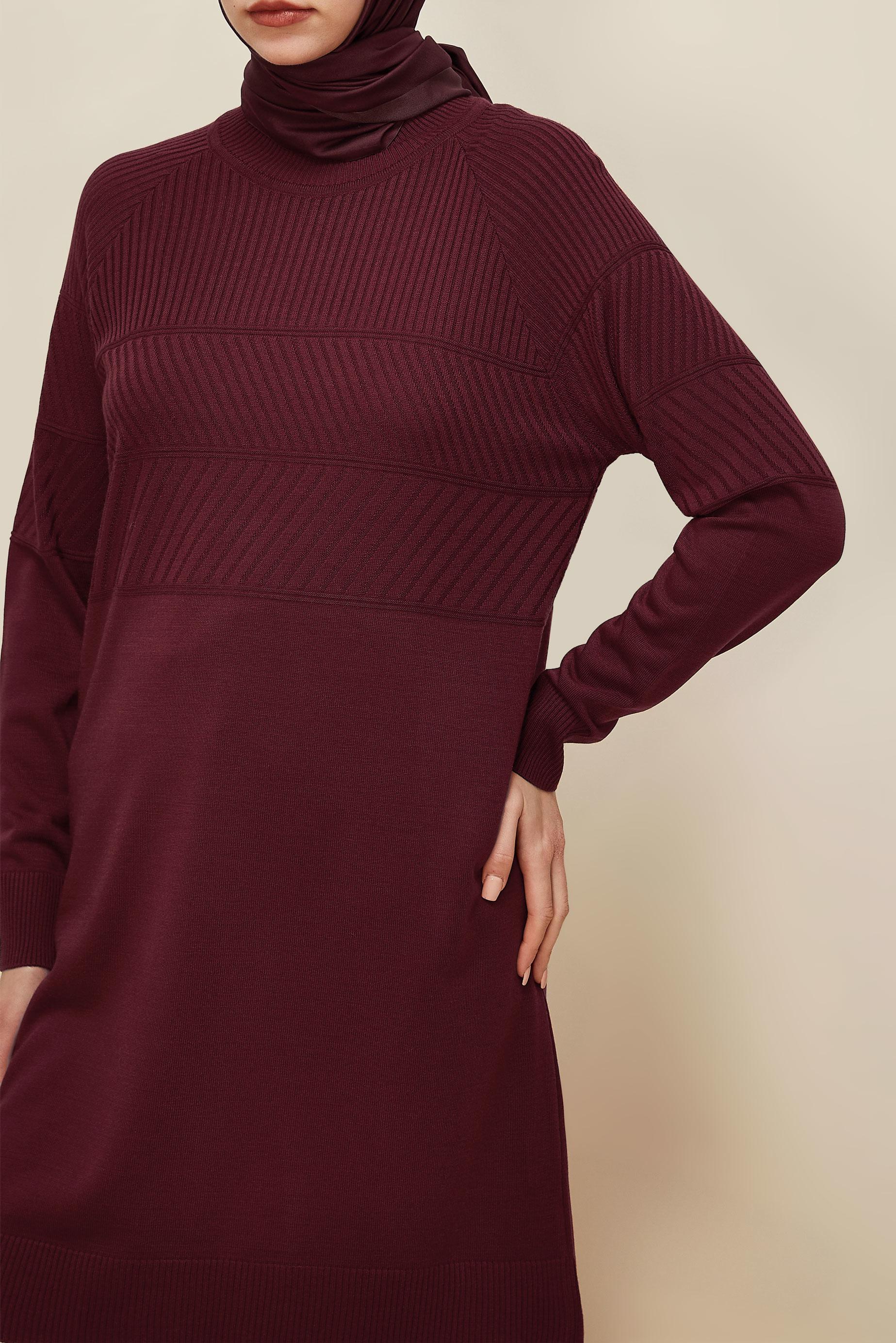 Tesettür giyim BORDO TRİKO TUNİK 45818