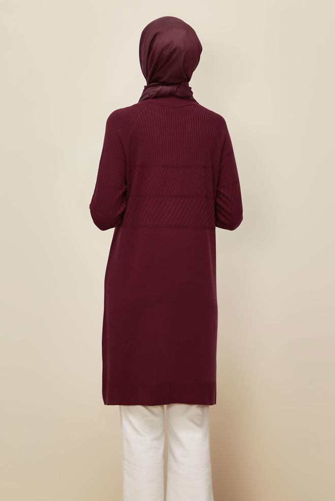 Vêtements hijab ROUGE BORDEAUX TUNIQUE EN MAILLE 45818 - ALVİNA