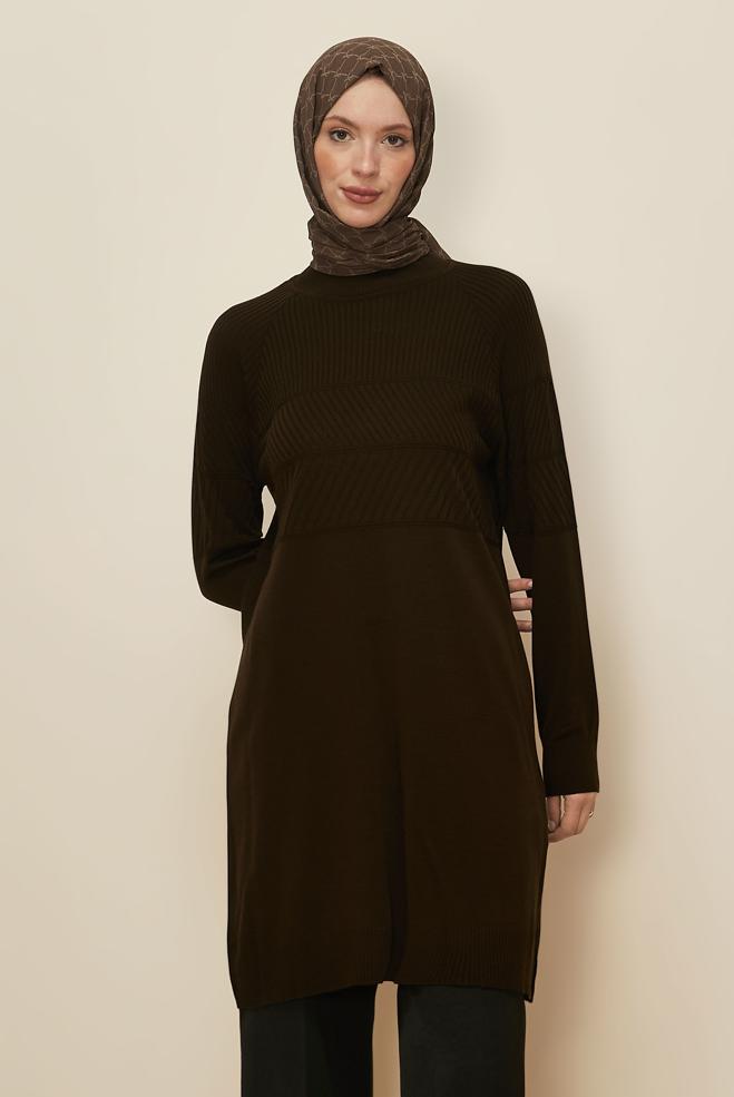 Hijab clothing BROWN KNITWEAR TUNIC 45818 - ALVİNA