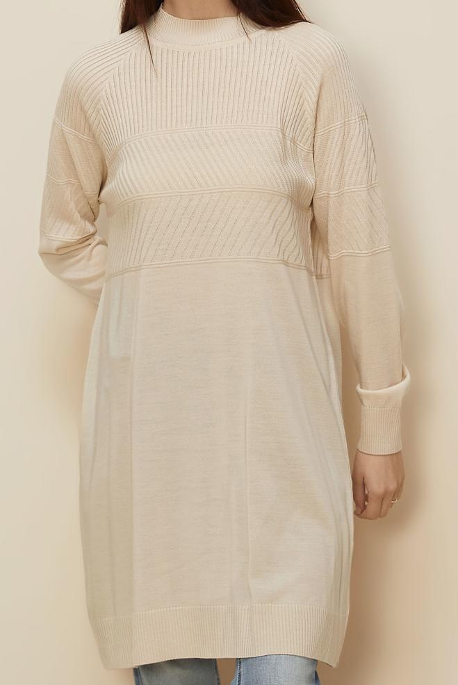 Tesettür giyim BEJ TRİKO TUNİK 45818 - ALVİNA