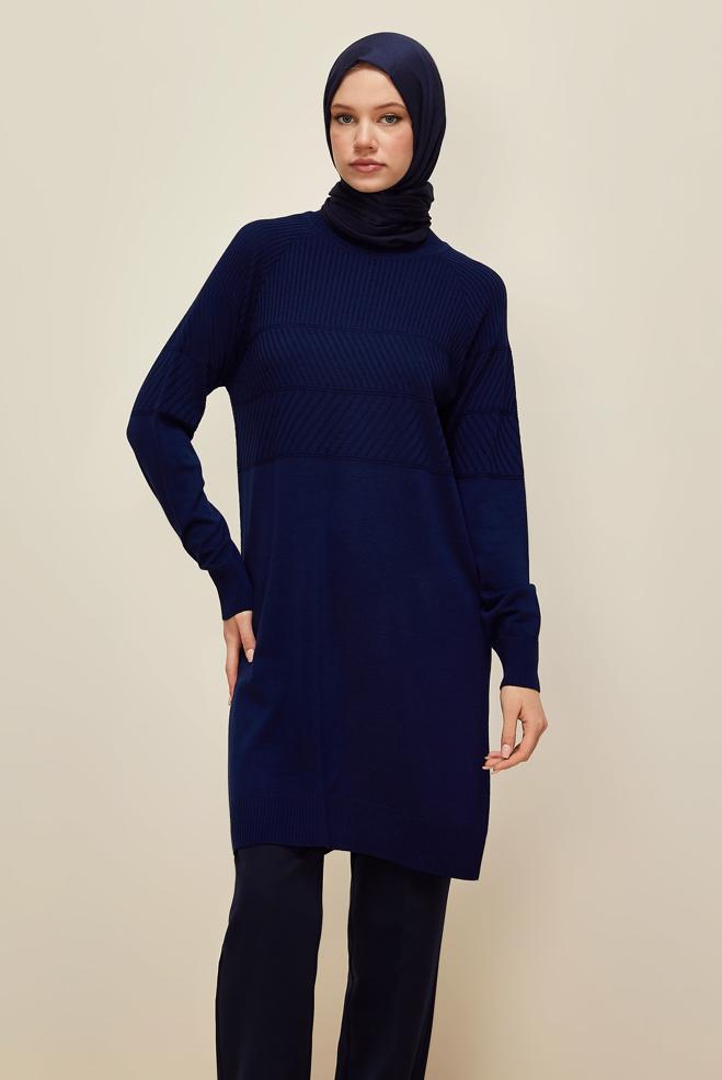 Vêtements hijab BLEU MARINE TUNIQUE EN MAILLE 45818 - ALVİNA
