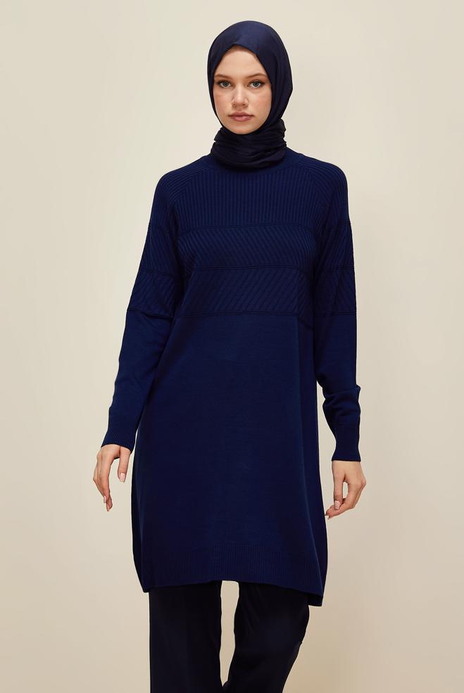 Vêtements hijab BLEU MARINE TUNIQUE EN MAILLE 45818 - ALVİNA
