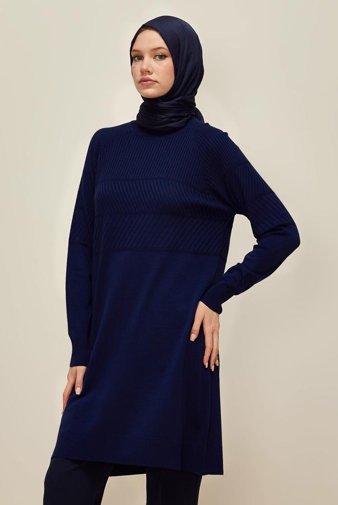 Vêtements hijab BLEU MARINE TUNIQUE EN MAILLE 45818 - ALVİNA