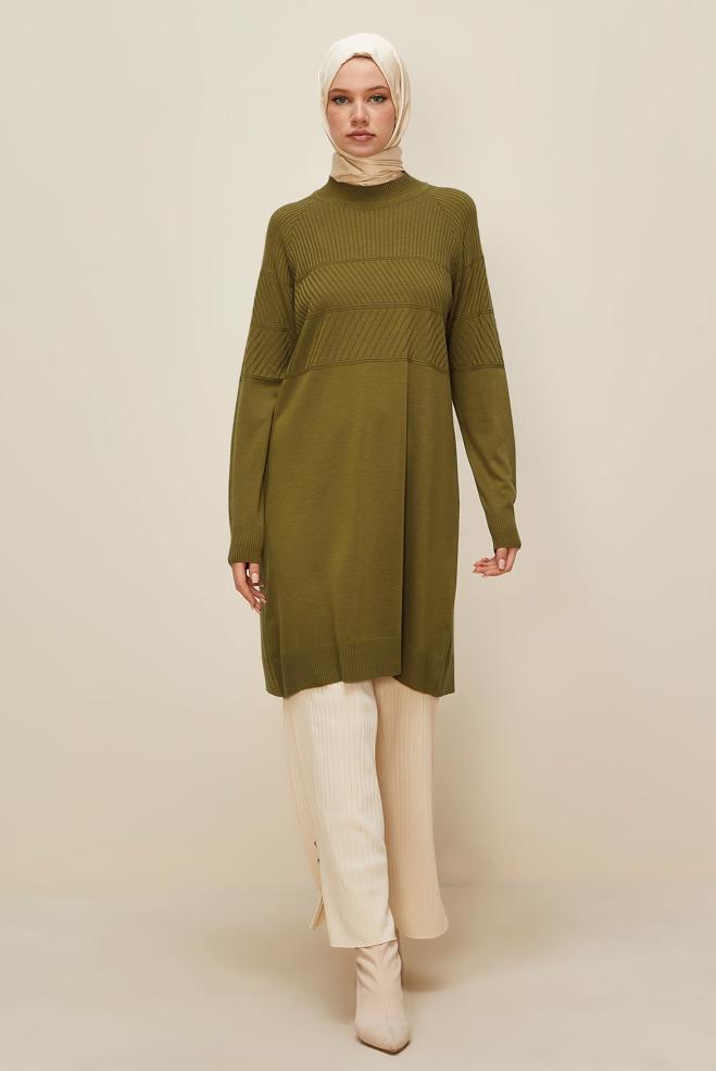 Vêtements hijab VERT TUNIQUE EN MAILLE 45818 - ALVİNA
