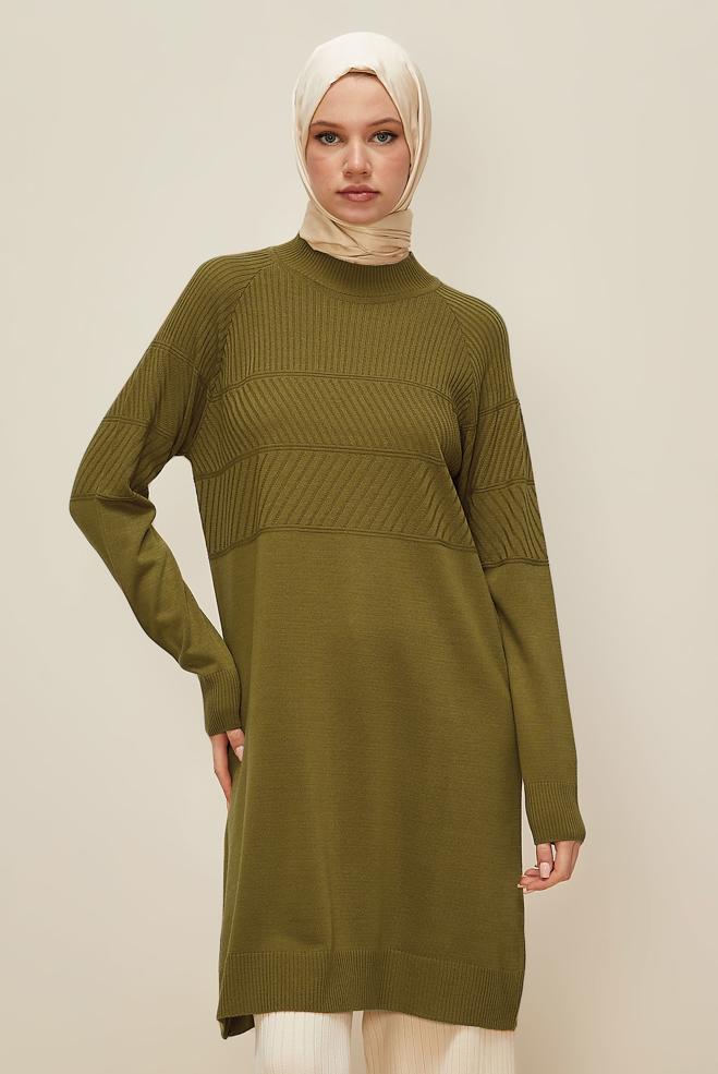 Vêtements hijab VERT TUNIQUE EN MAILLE 45818 - ALVİNA