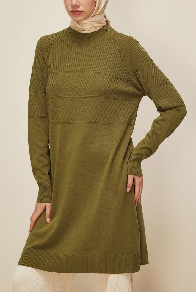 Vêtements hijab VERT TUNIQUE EN MAILLE 45818 - ALVİNA