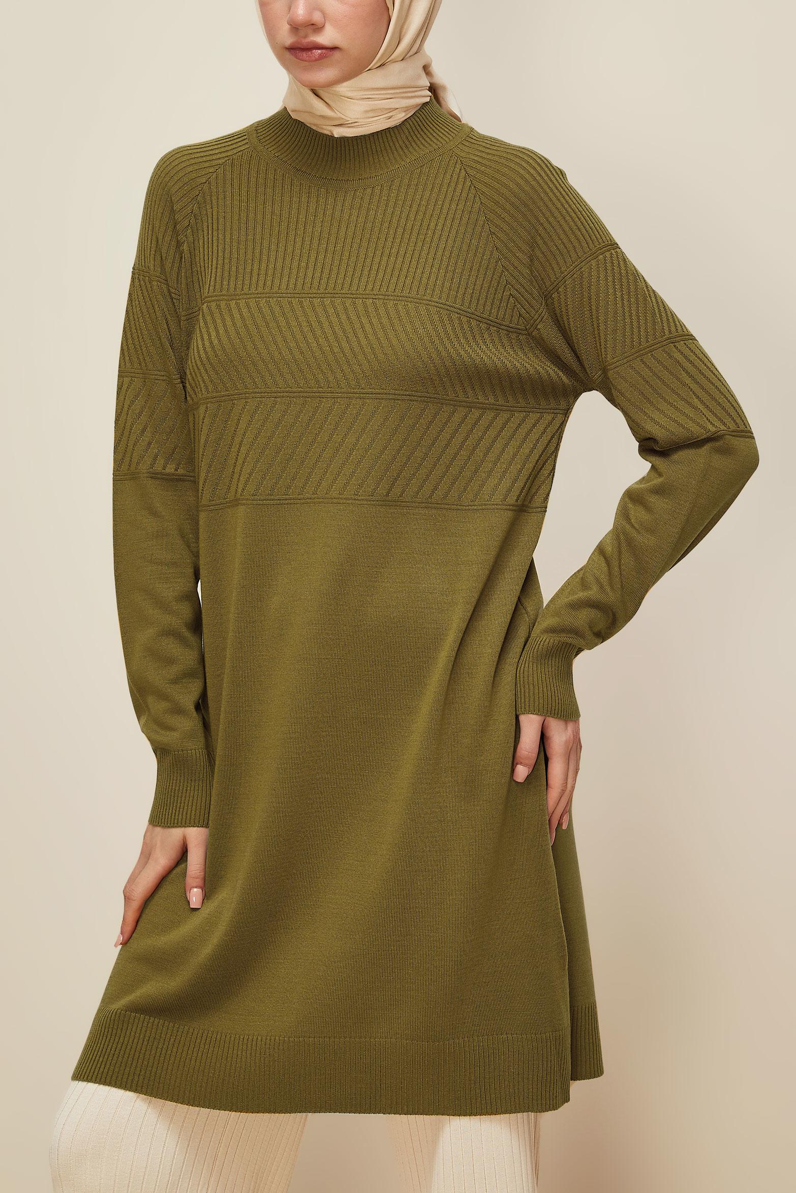 Tesettür giyim YEŞİL TRİKO TUNİK 45818