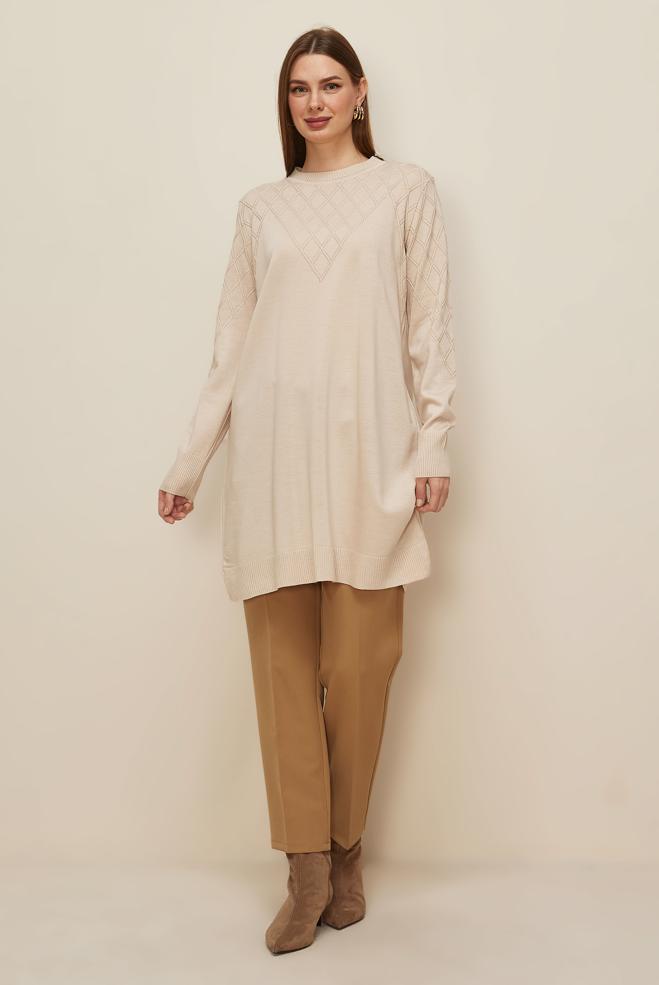 Vêtements hijab BEIGE 45819 TRİKO TUNİK 38-46 - ALVİNA