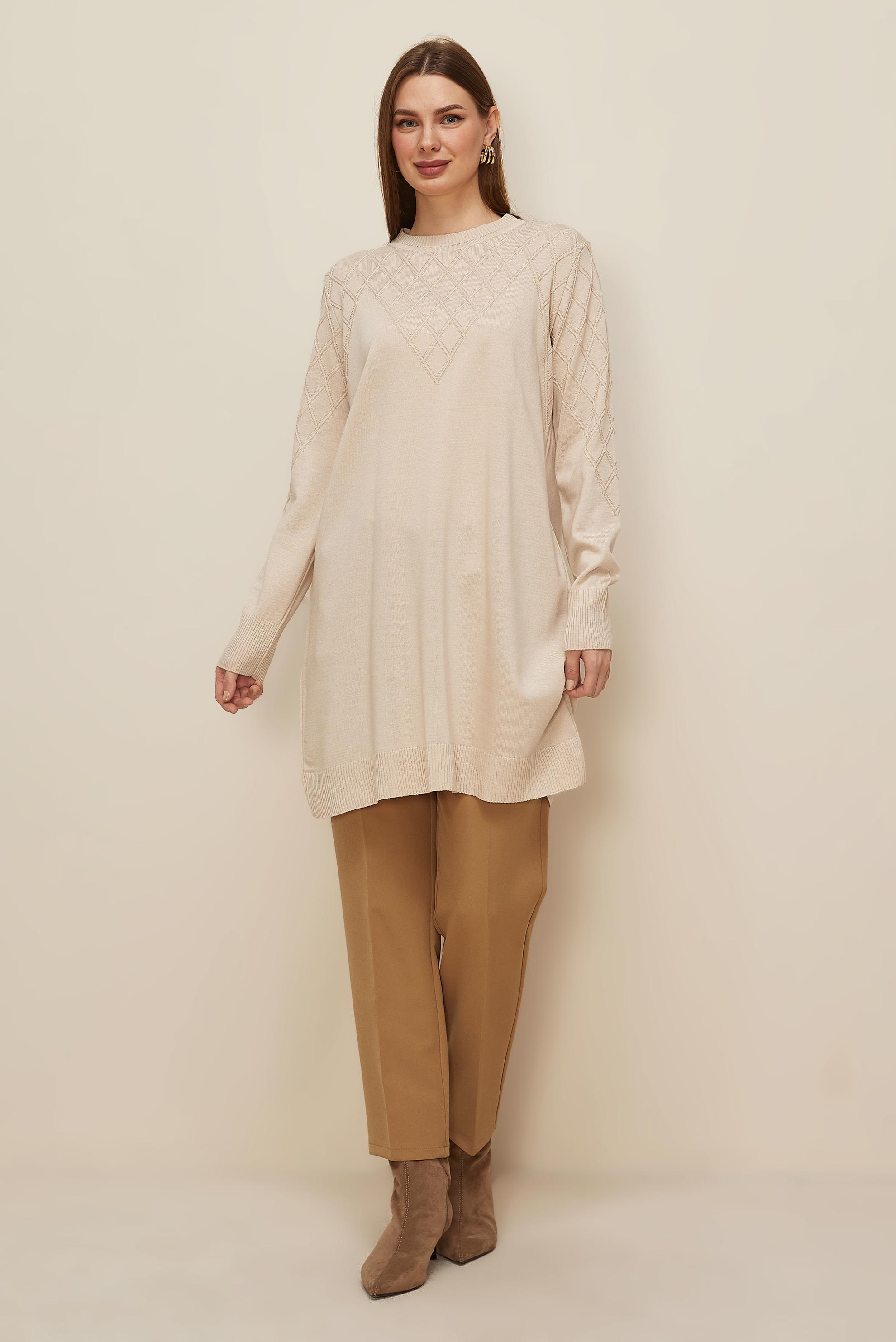 Vêtements hijab BEIGE 45819 TRİKO TUNİK 38-46