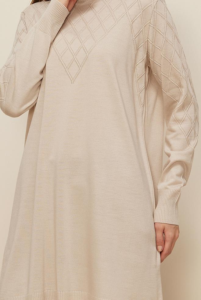 Vêtements hijab BEIGE 45819 TRİKO TUNİK 38-46 - ALVİNA
