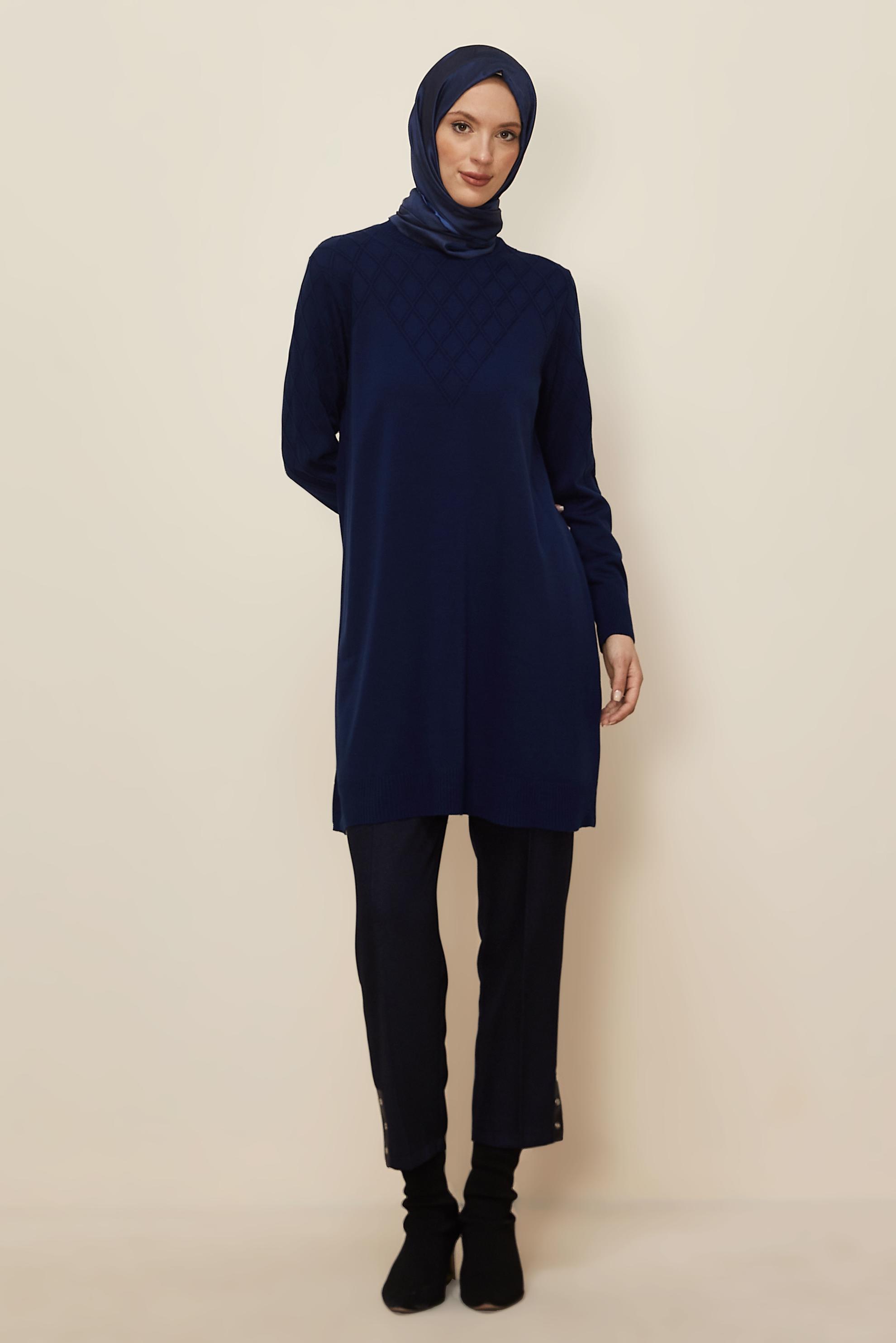 Tesettür giyim LACİVERT TRİKO TUNİK 45819