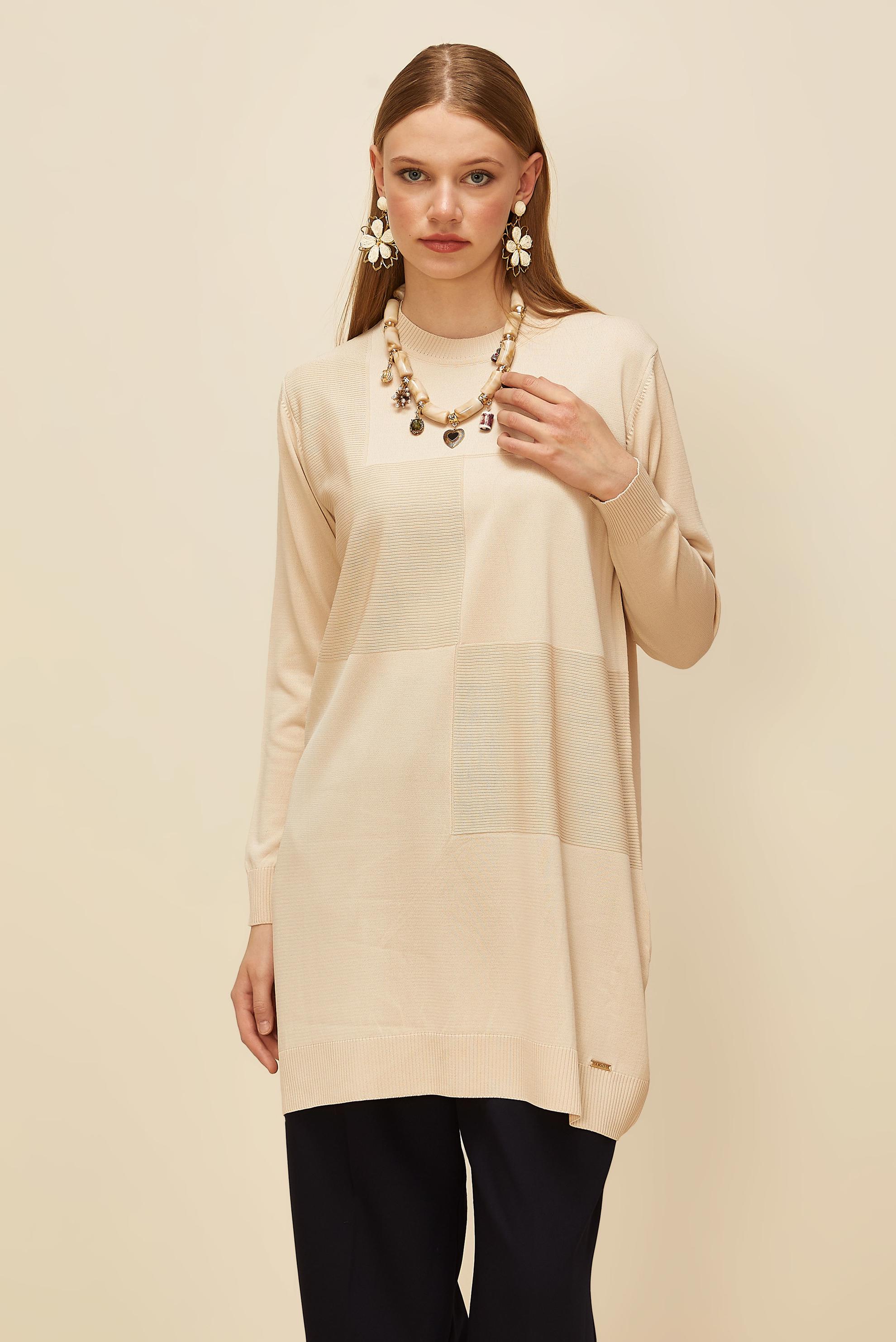 Tesettür giyim BEJ TRİKO TUNİK 45840