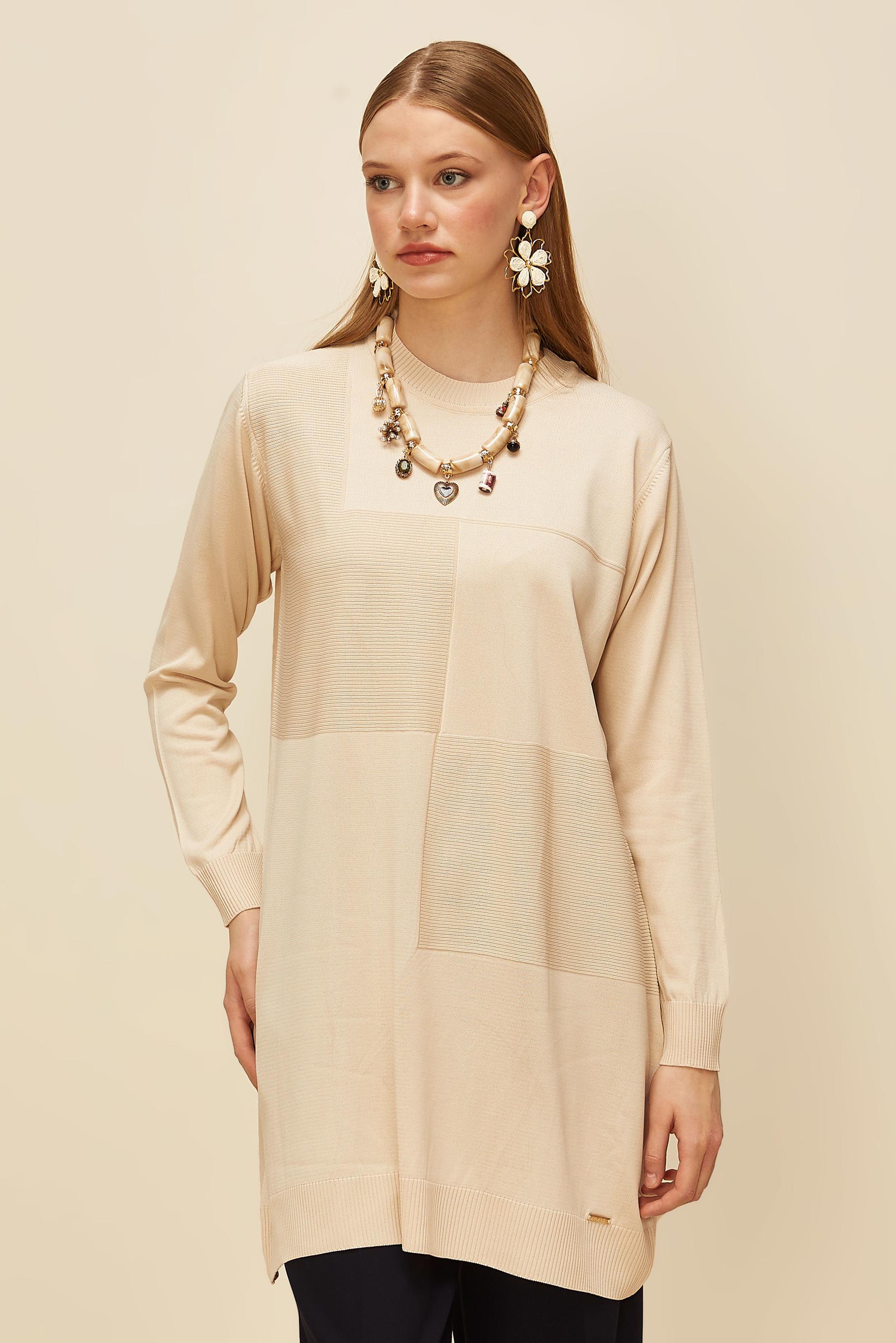 Tesettür giyim BEJ TRİKO TUNİK 45840