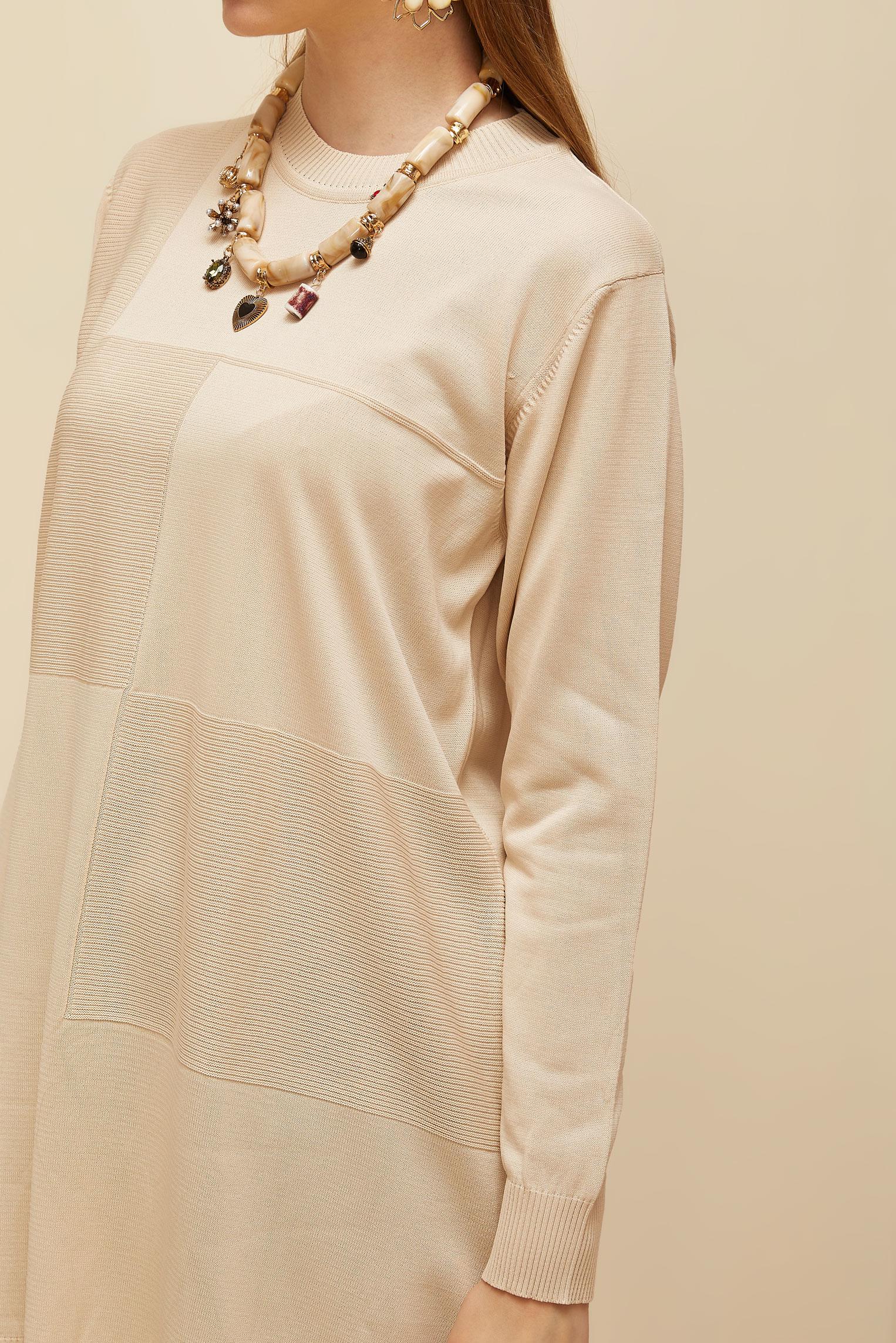 Tesettür giyim BEJ TRİKO TUNİK 45840