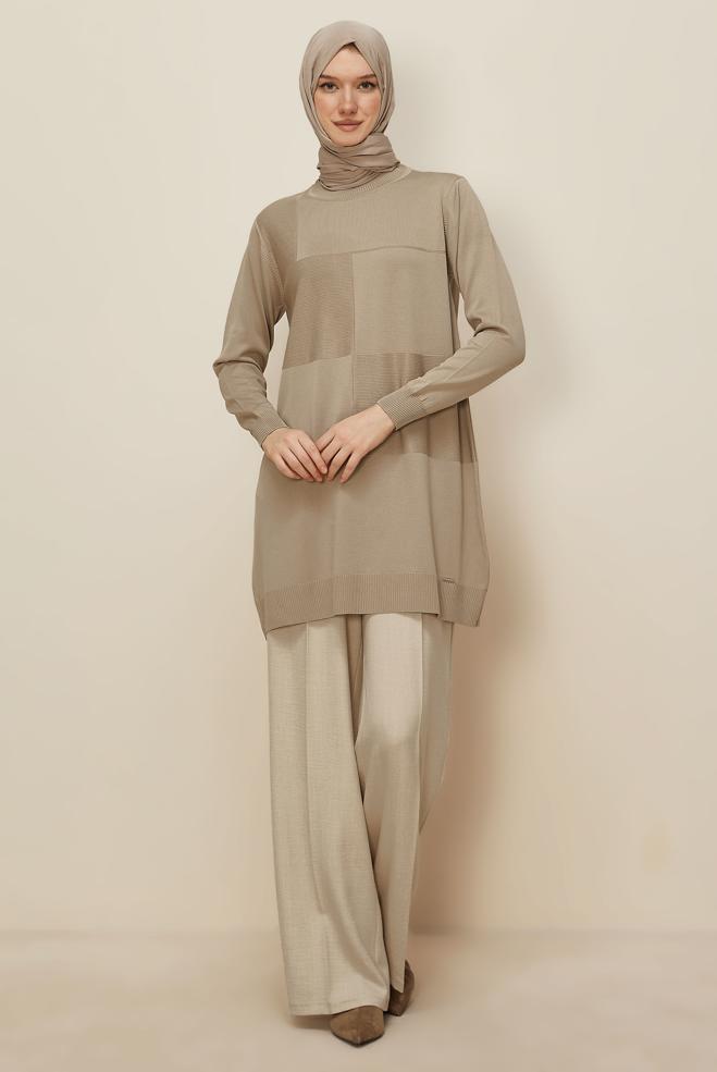 Hijab clothing BEIGE KNITWEAR TUNIC 45840 - ALVİNA