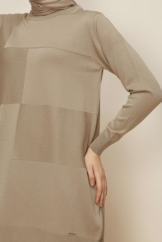 Hijab clothing BEIGE KNITWEAR TUNIC 45840 - ALVİNA