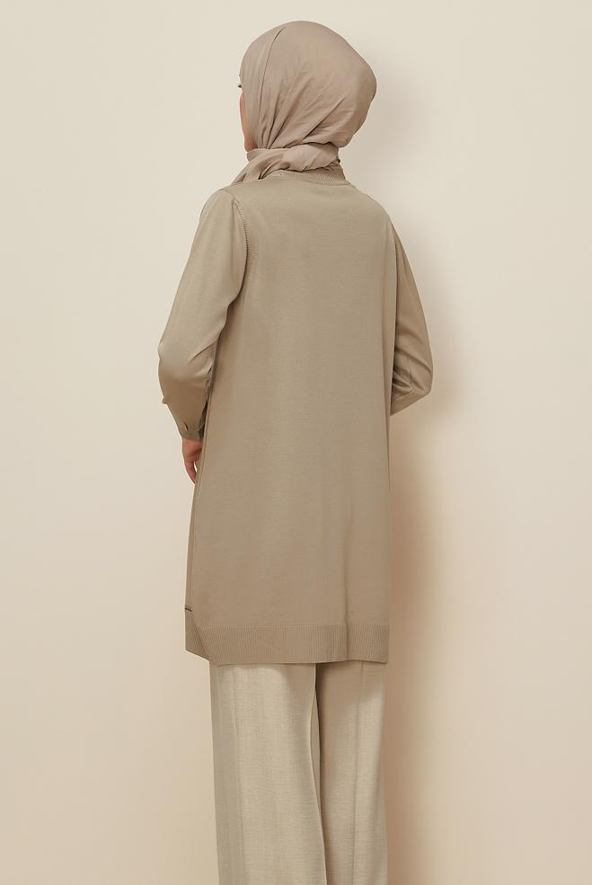 Hijab clothing BEIGE KNITWEAR TUNIC 45840 - ALVİNA