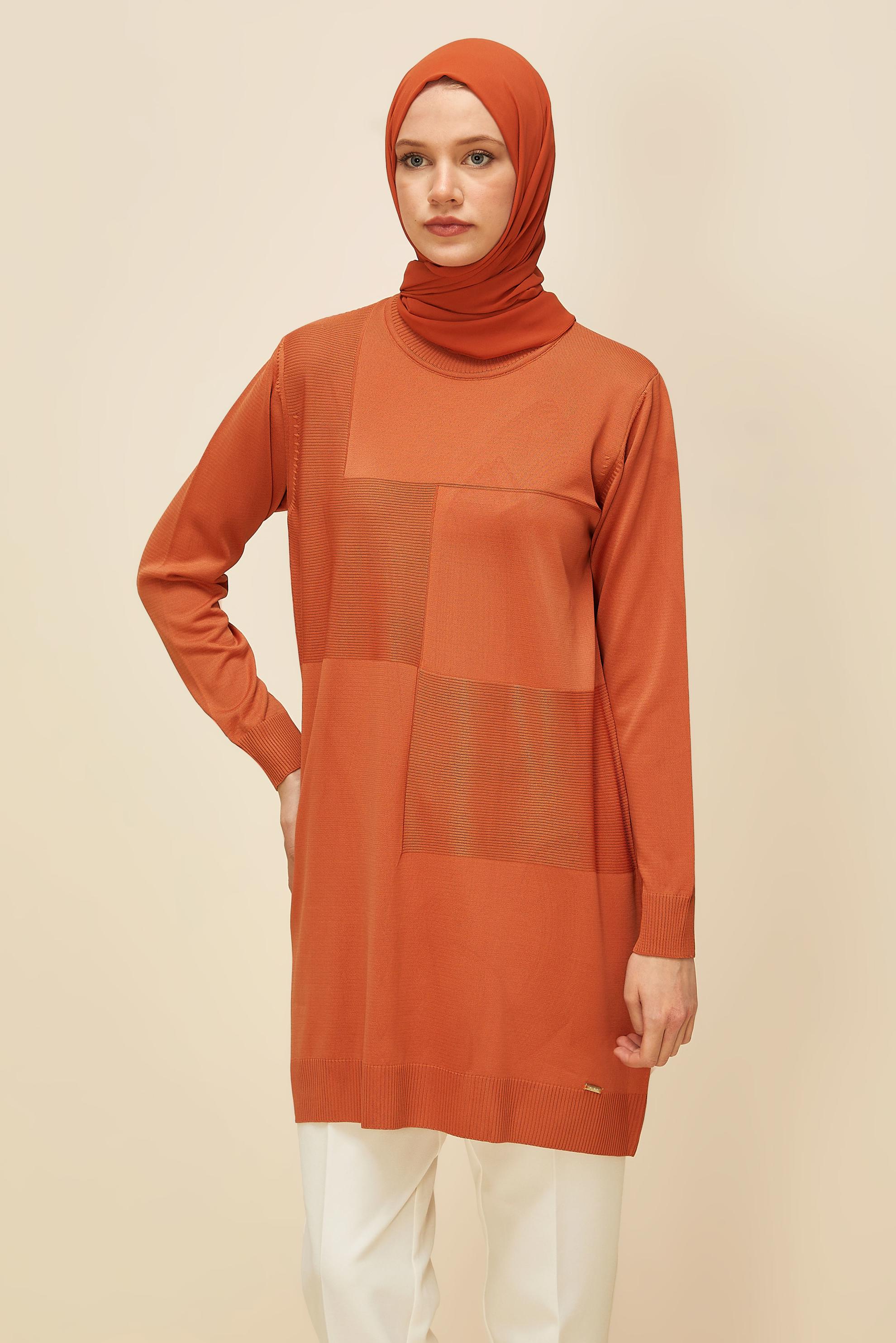 Tesettür giyim TURUNCU TRİKO TUNİK 45840
