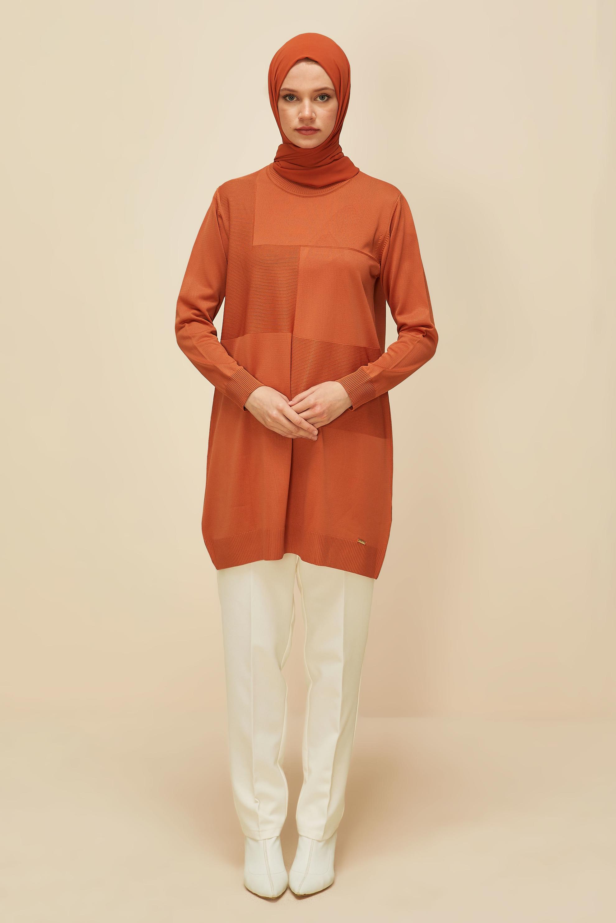 Tesettür giyim TURUNCU TRİKO TUNİK 45840