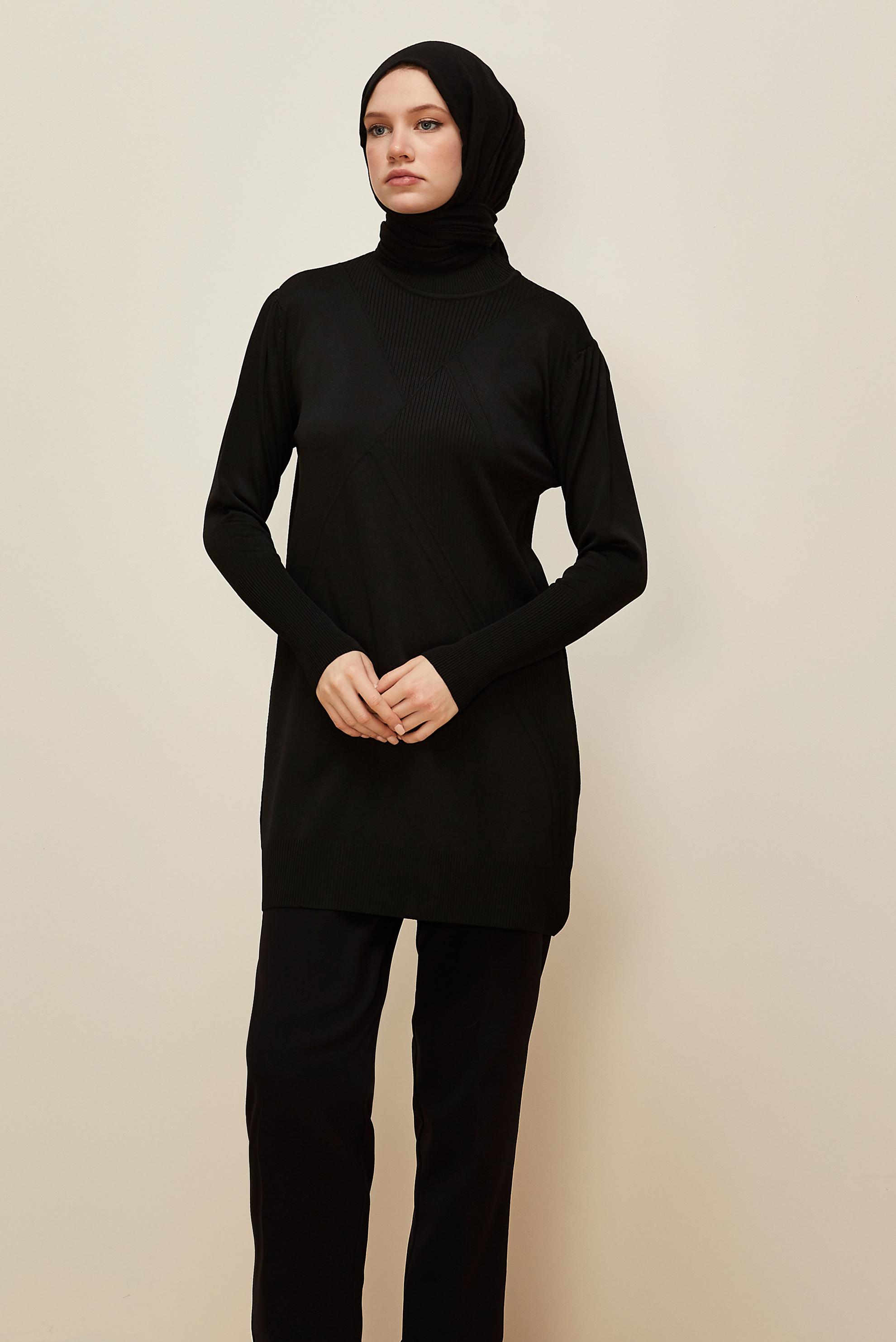 Vêtements hijab NOIR TUNIQUE EN MAILLE 45841