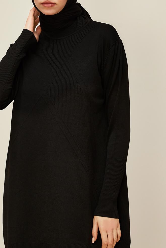 Vêtements hijab NOIR TUNIQUE EN MAILLE 45841 - ALVİNA