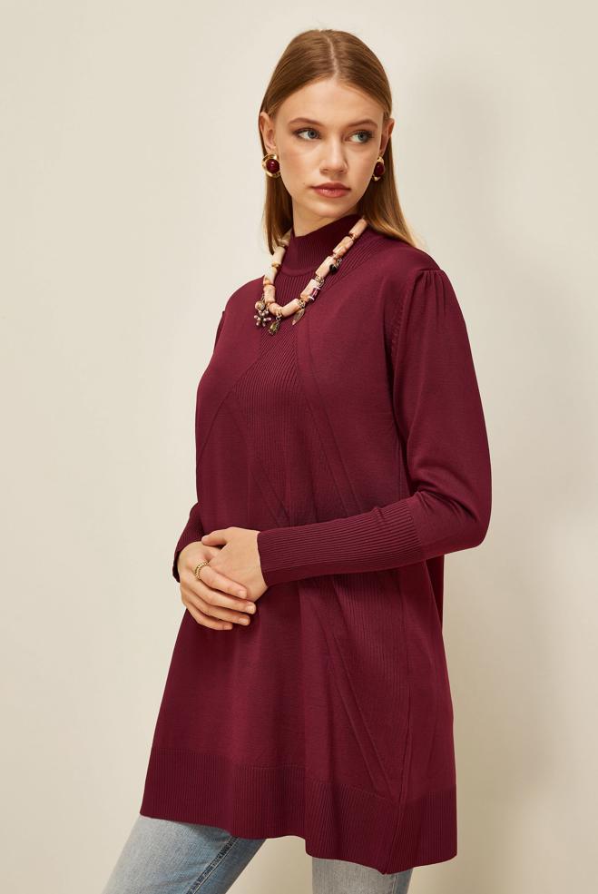 Hijab clothing CLARET RED KNITWEAR TUNIC 45841 - ALVİNA