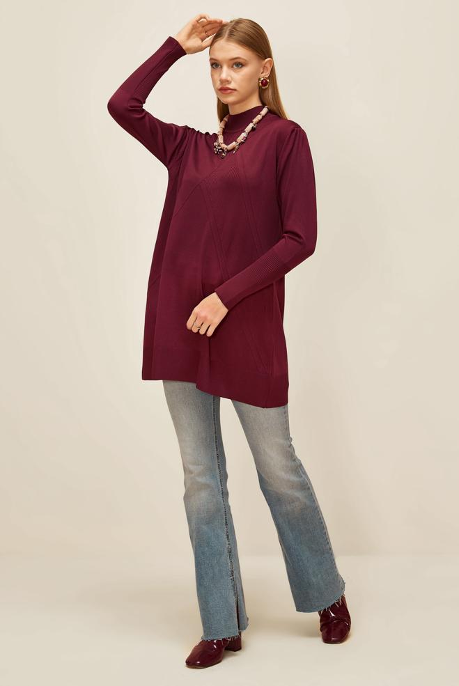 Hijab clothing CLARET RED KNITWEAR TUNIC 45841 - ALVİNA