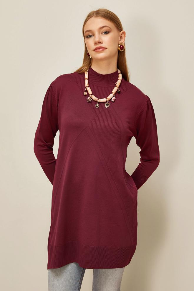 Hijab clothing CLARET RED KNITWEAR TUNIC 45841 - ALVİNA