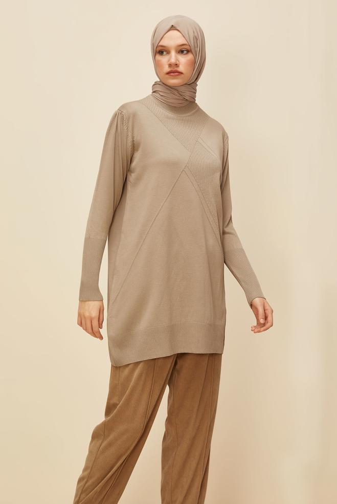 Vêtements hijab BEIGE TUNIQUE EN MAILLE 45841 - ALVİNA