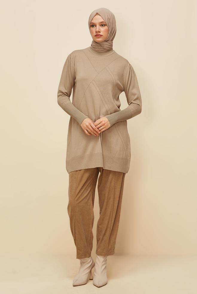 Vêtements hijab BEIGE TUNIQUE EN MAILLE 45841 - ALVİNA